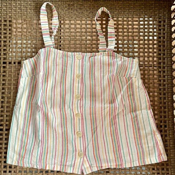 Madewell White, Rainbow Striped Button Tank Top - Picture 2 of 5